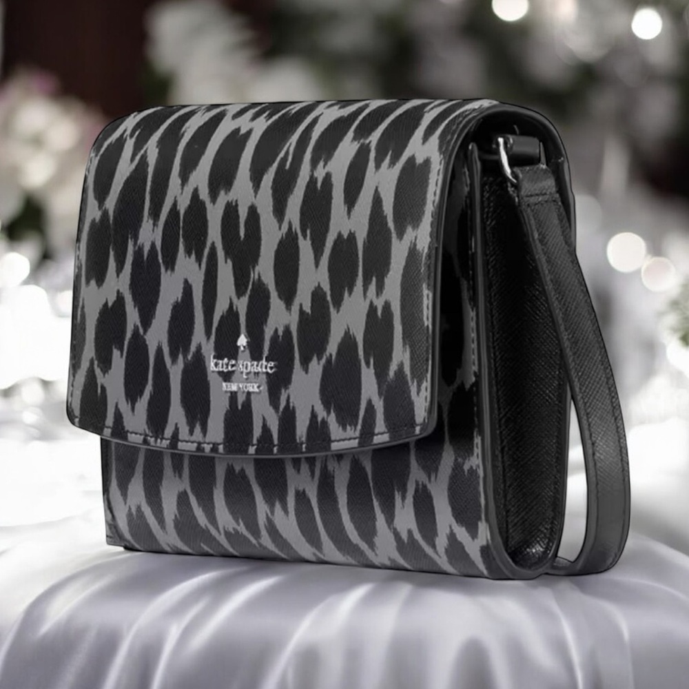 kate spade Black and Gray Leopard Print Crossbody Bag